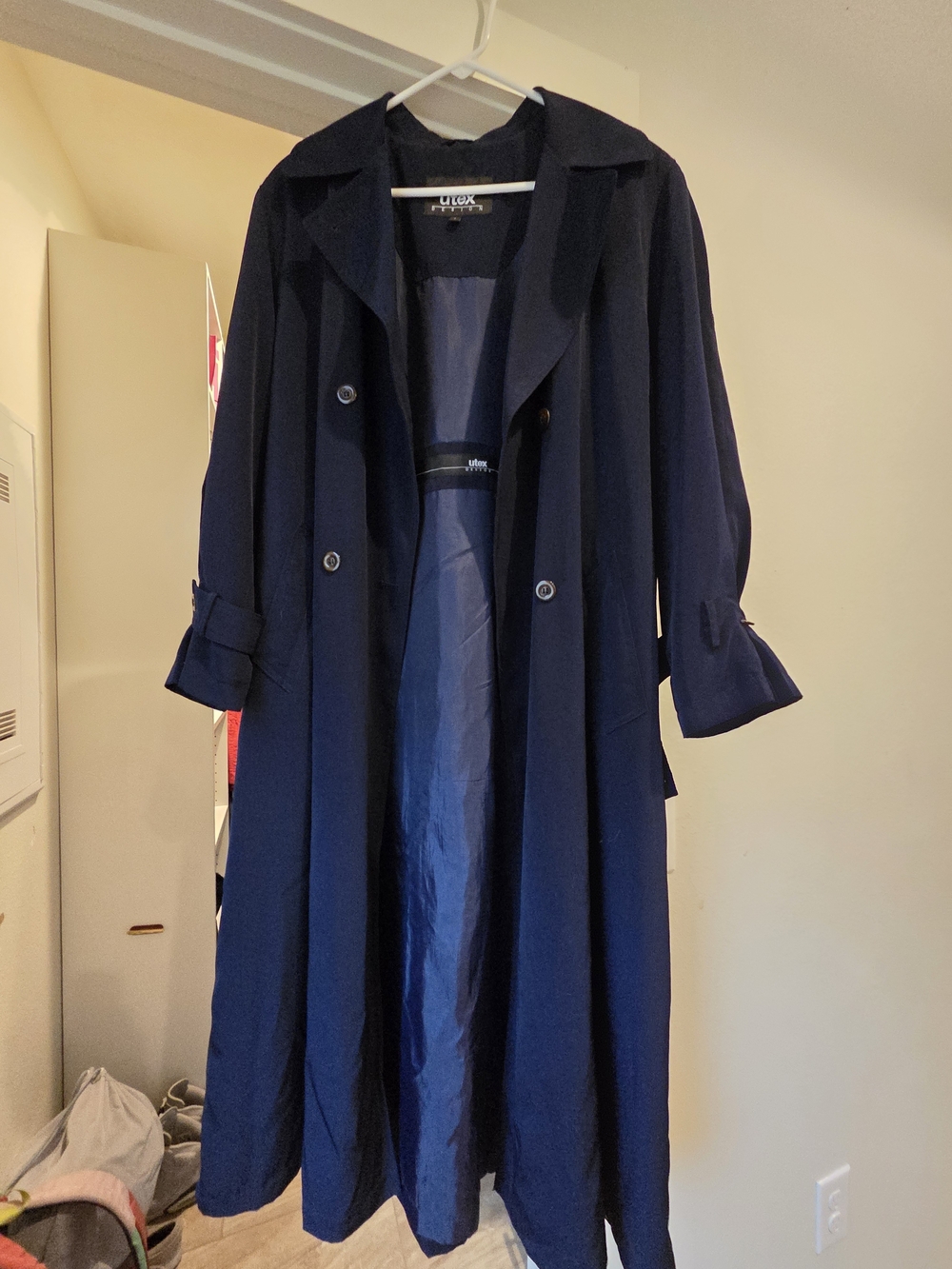 Utex Navy Blue Double-Breasted Trench Coat